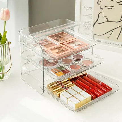 Organisateur de maquillage transparent à 3 couches – Boîte de rangement PET durable et multifonctionnelle pour cosmétiques et bijoux