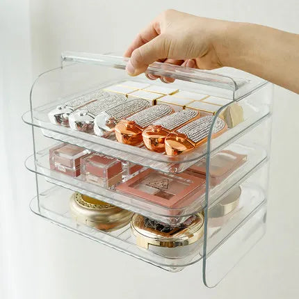 Organisateur de maquillage transparent à 3 couches – Boîte de rangement PET durable et multifonctionnelle pour cosmétiques et bijoux