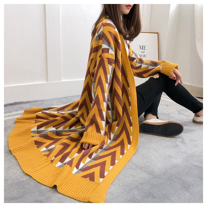 Oriana Cardigan | Longline Chevron Knit