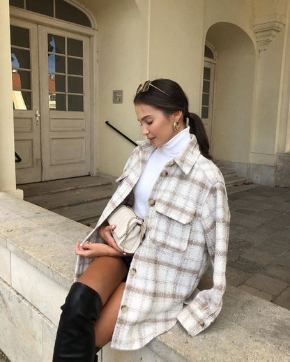 Oriana Long Coat | Oversized Shirt-Style, Tweed