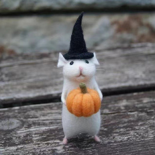 Handmade Felt Mouse Pumpkin Ornament – Unique Decor for Halloween and Christmas, 7.5 cm, Quality Craftsmanship