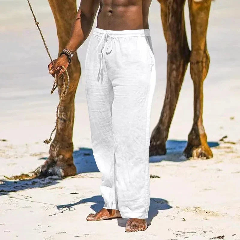 Pantalon Décontracté en Lin et Coton pour Hommes avec Taille Élastique – Léger et Respirant