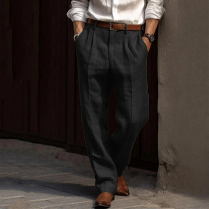 Pleated Cotton and Linen Pants for Men – Straight Leg Office Pants