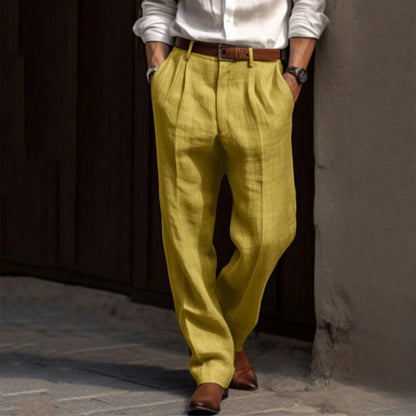 Pleated Cotton and Linen Pants for Men – Straight Leg Office Pants