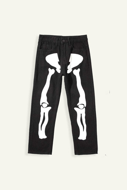 Unisex Y2K Pants with Skeleton Patterns and Practical Pockets - Cotton-Polyester Blend