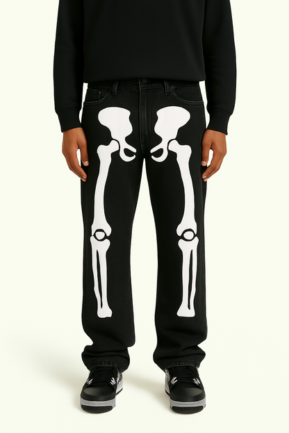 Unisex Y2K Pants with Skeleton Patterns and Practical Pockets - Cotton-Polyester Blend
