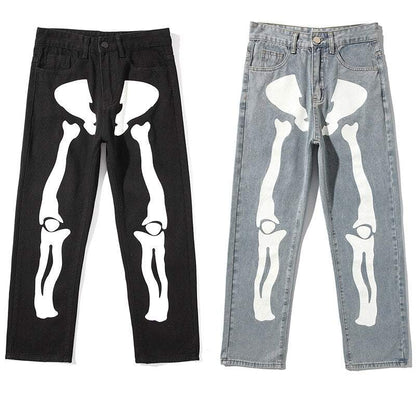 Unisex Y2K Pants with Skeleton Patterns and Practical Pockets - Cotton-Polyester Blend