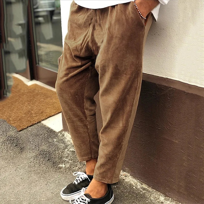 Pantalon Vintage en Velours Côtelé pour Hommes - Coupe Droite, Taille Moyenne, Décontracté, Disponible de S à 3XL