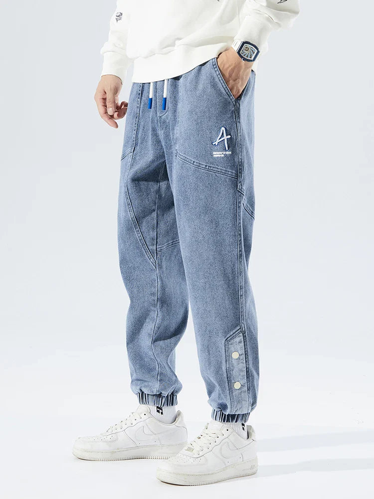 Stretch Denim Jogging Pants for Men - Baggy Tapered Fit