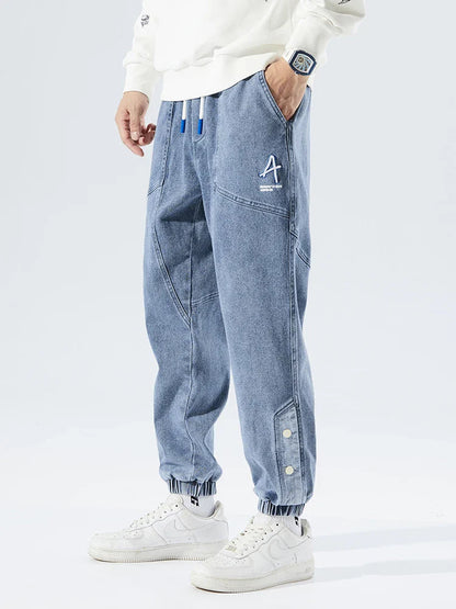 Stretch Denim Jogging Pants for Men - Baggy Tapered Fit