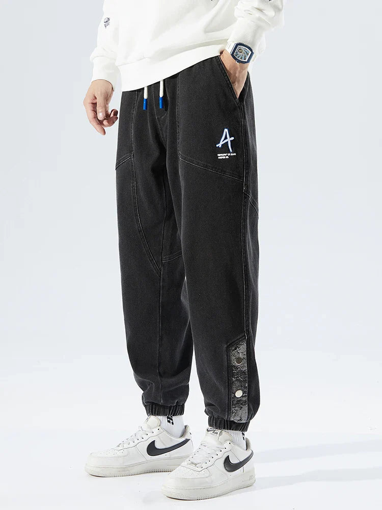 Stretch Denim Jogging Pants for Men - Baggy Tapered Fit