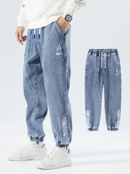 Stretch Denim Jogging Pants for Men - Baggy Tapered Fit