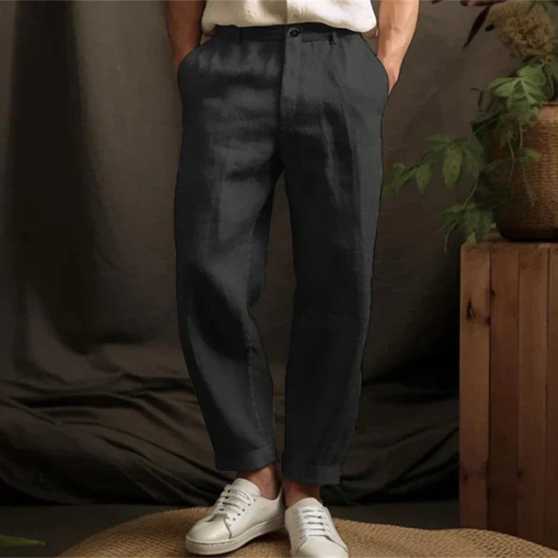 Pantalon en Lin Ample pour Hommes – Coupe Droite Vintage Respirante pour Printemps-Été