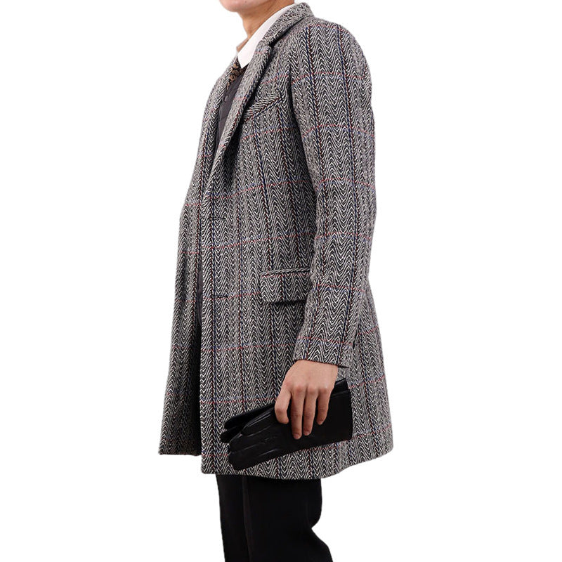 Insulating Overcoat for Men in Polyester - Long Fitted Coat with Side Pockets