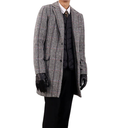 Insulating Overcoat for Men in Polyester - Long Fitted Coat with Side Pockets