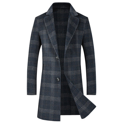 Long Overcoat for Men in Wool with Checkered Pattern – Elegant and Warm