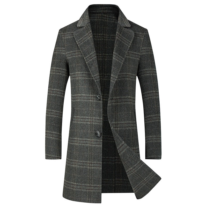Long Overcoat for Men in Wool with Checkered Pattern – Elegant and Warm