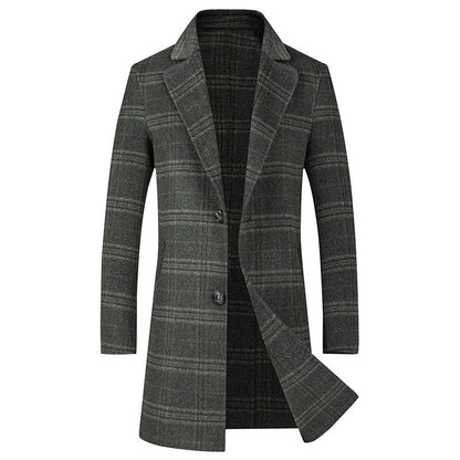 Long Overcoat for Men in Wool with Checkered Pattern – Elegant and Warm
