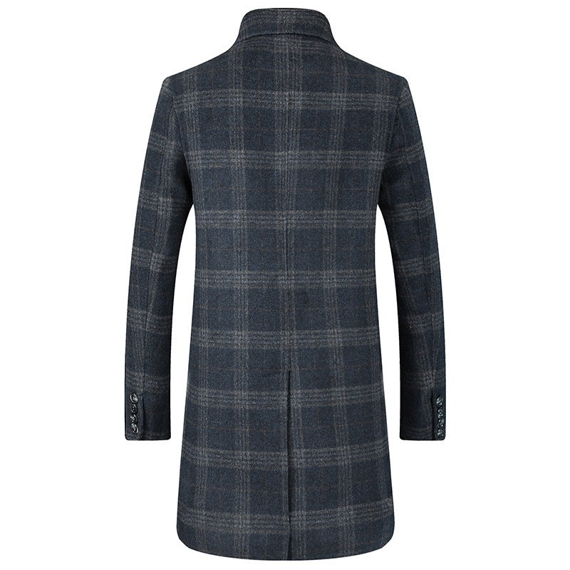 Long Overcoat for Men in Wool with Checkered Pattern – Elegant and Warm