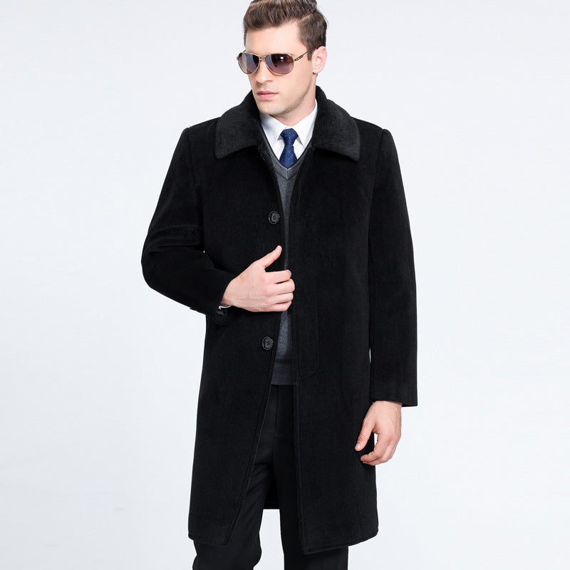 Mid-Length Overcoat for Men in Wool with Soft Finish - Autumn Elegance