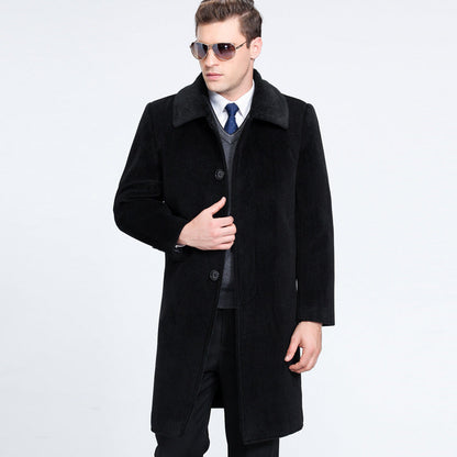 Mid-Length Overcoat for Men in Wool with Soft Finish - Autumn Elegance