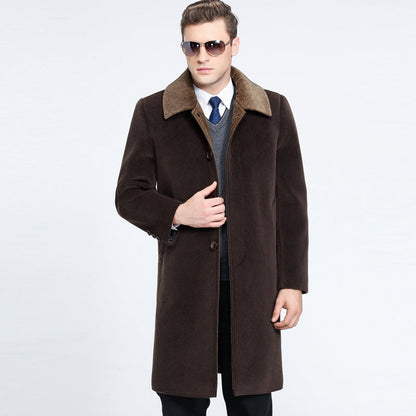 Mid-Length Overcoat for Men in Wool with Soft Finish - Autumn Elegance