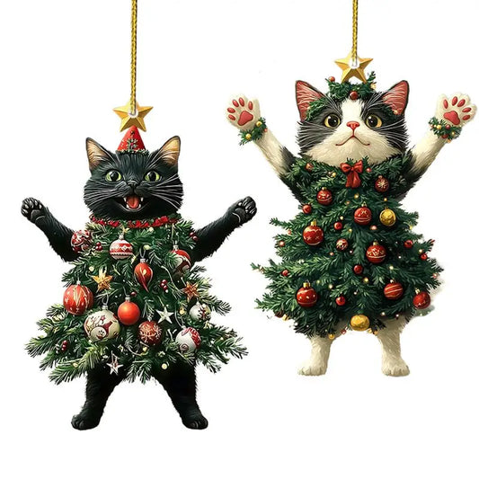 Christmas Pendant in Acrylic in Cat Shape – Light Decoration for Tree and Backpack
