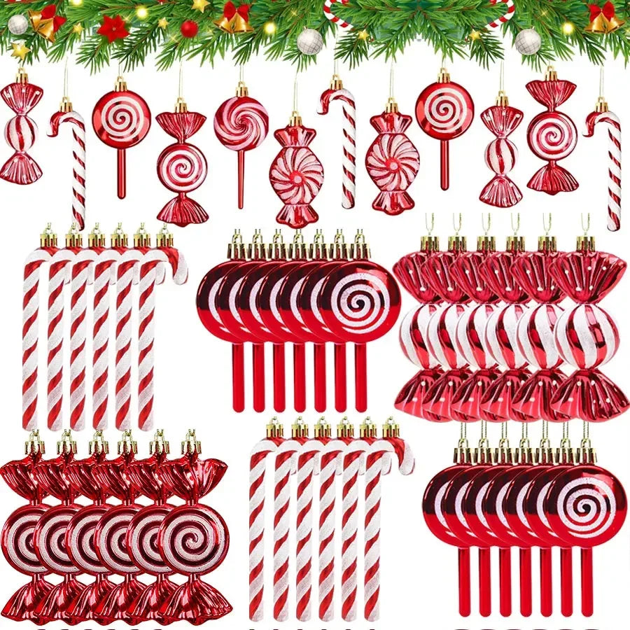 Christmas Candy Cane Pendant – Hanging Decorations for Christmas Tree, Set of 6 to 24 Pieces