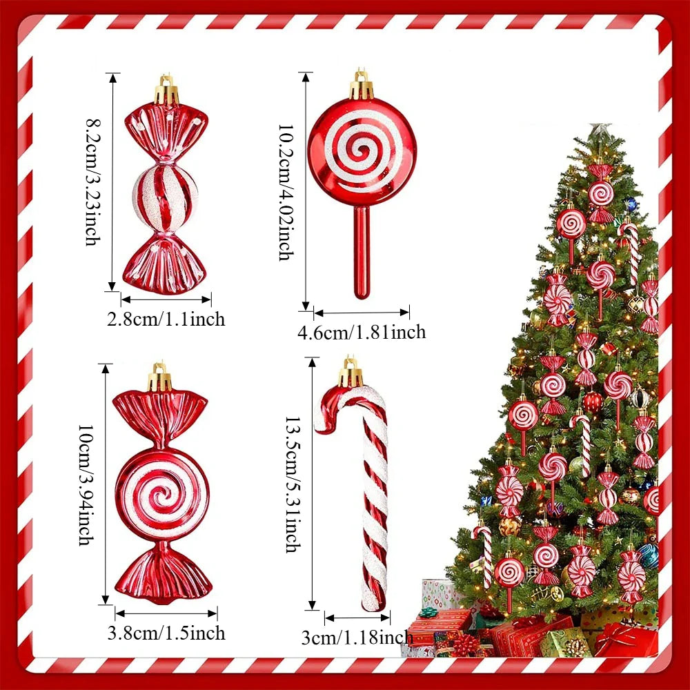 Christmas Candy Cane Pendant – Hanging Decorations for Christmas Tree, Set of 6 to 24 Pieces
