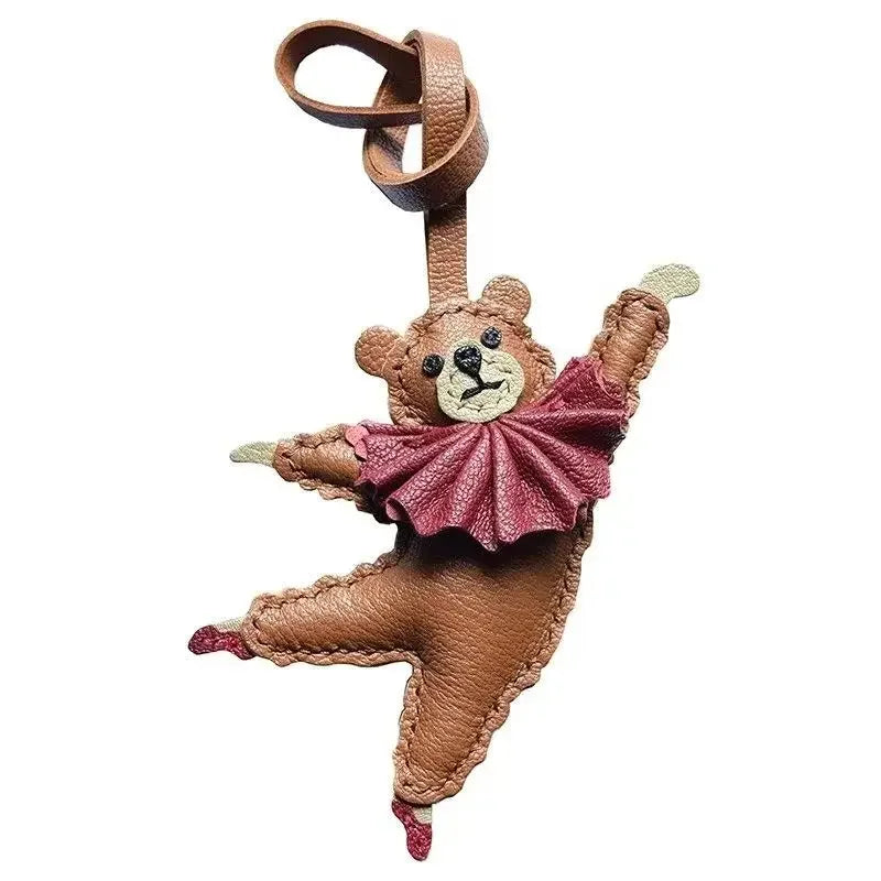 Pendentif en Cuir PU Ours Dansant - Charme de Sac, Ornement et Porte-Clés Durable et Amusant