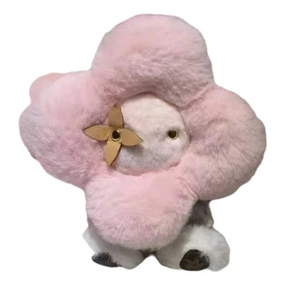 Plush Sunflower Pendant with Pink Petals for Handbags and Keys – Soft and Trendy Accessory