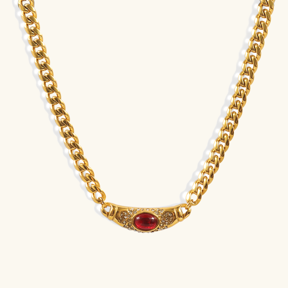 Collier Femme Or 18 Carats Pendentif Simulant Pierre Précieuse Élégant