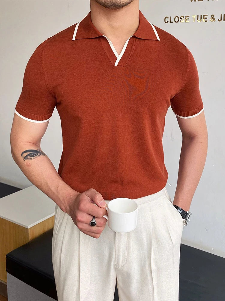 Cotton Patchwork Polo for Men – Short Sleeves, Breathable Fabric, Slim Fit, Ideal for Casual Outings