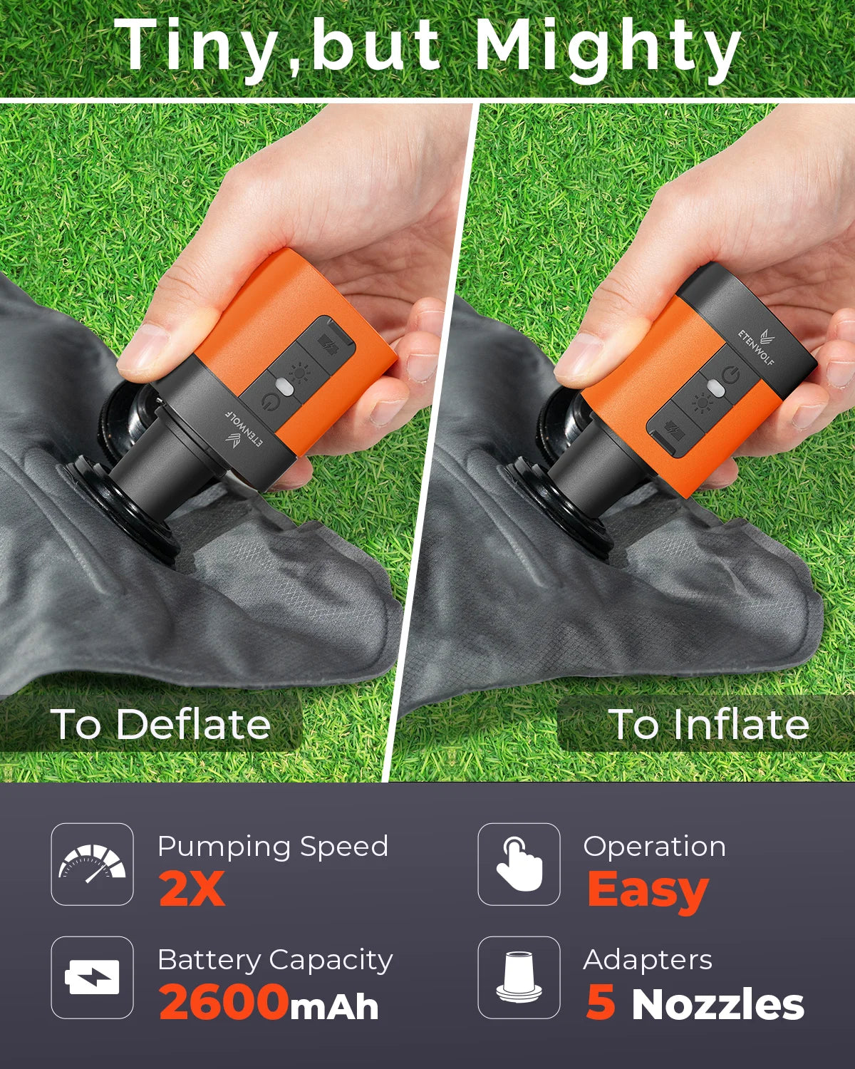 Portable Electric Air Pump 2600 mAh – Fast Inflation for Camping and Outdoor Activities