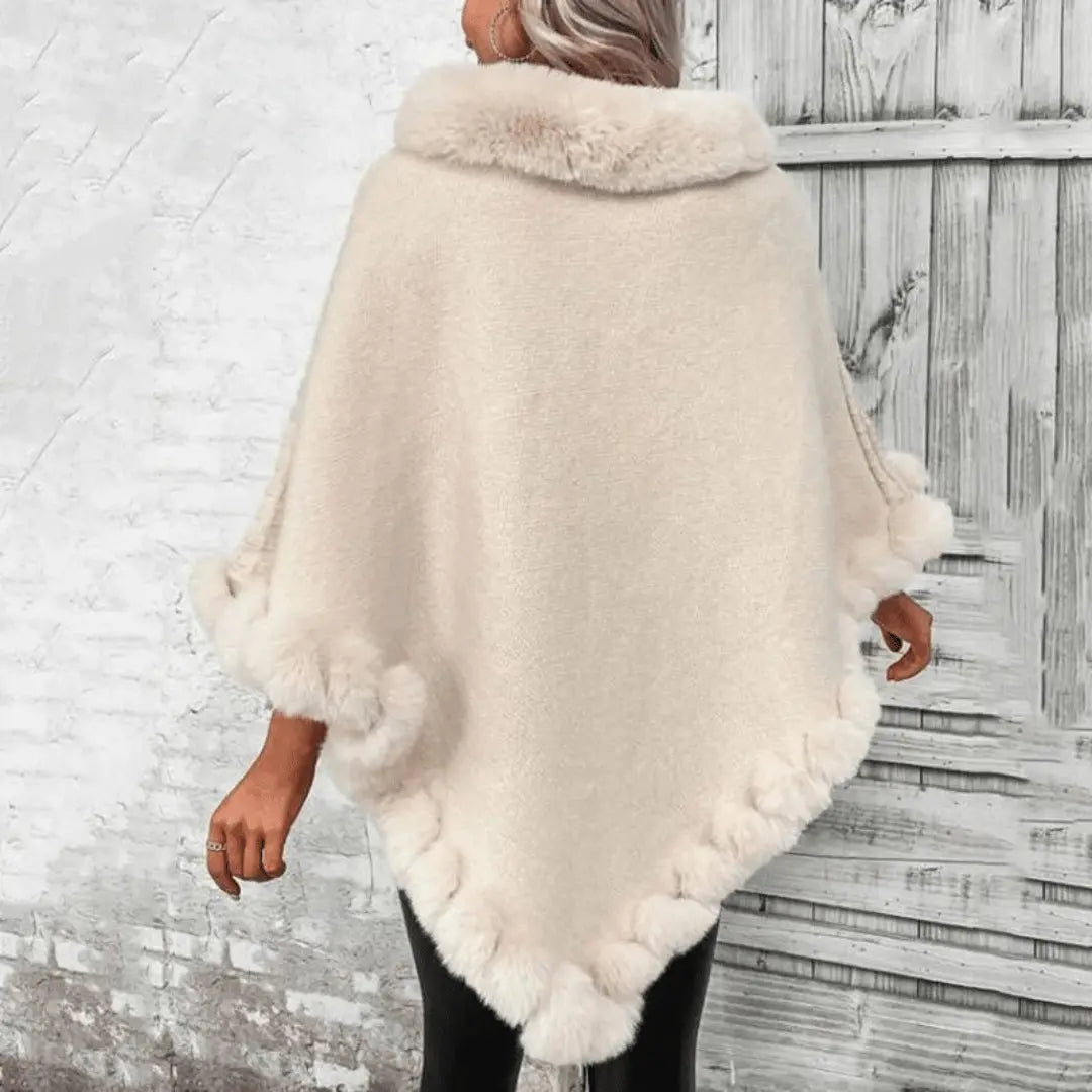 Poncho en Acrylique Doux avec Col Bénitier et Bordure en Fausse Fourrure – Taille Unique 1