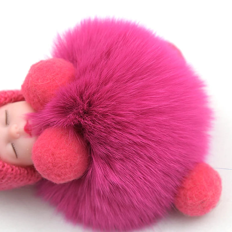 Baby Sleeping Plush Keychain with Knitted Hat and Love Strap – Cute Accessory for Bags and Keys