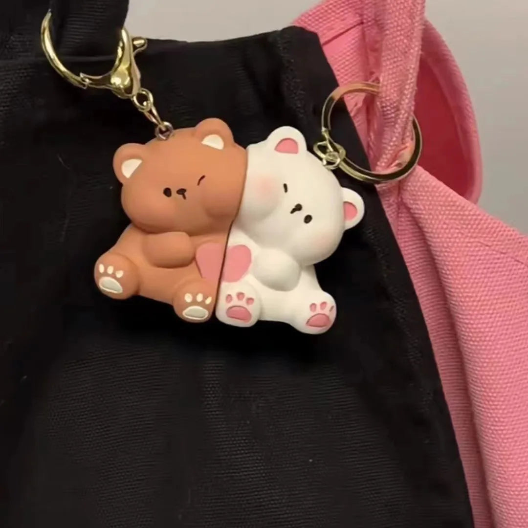 Porte-Clés Magnétique Couple Ours en Résine Kawaii pour Clés et Sacs – Accessoire Pratique et Adorable