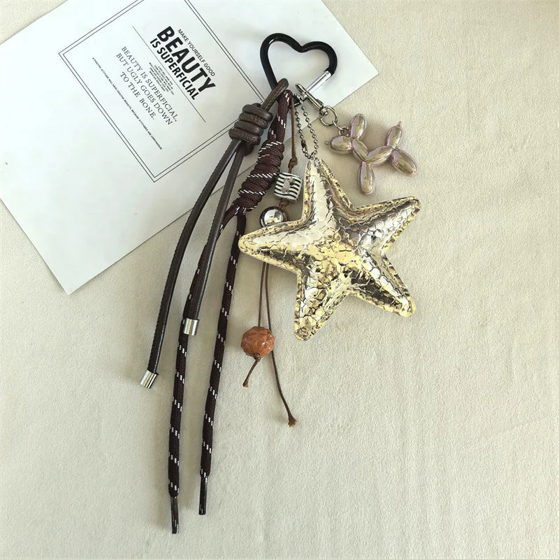 Porte Clés Personnalisé en Cuir avec Pendentif Étoile et Charme Teckel – Accessoire Y2K Tendance