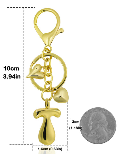 Personalized Keychain in Gold Metal with Letter and Heart Charm – Elegant Bag Accessory for Women