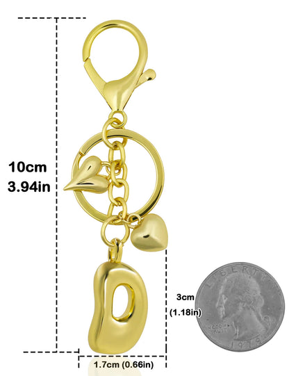 Personalized Keychain in Gold Metal with Letter and Heart Charm – Elegant Bag Accessory for Women
