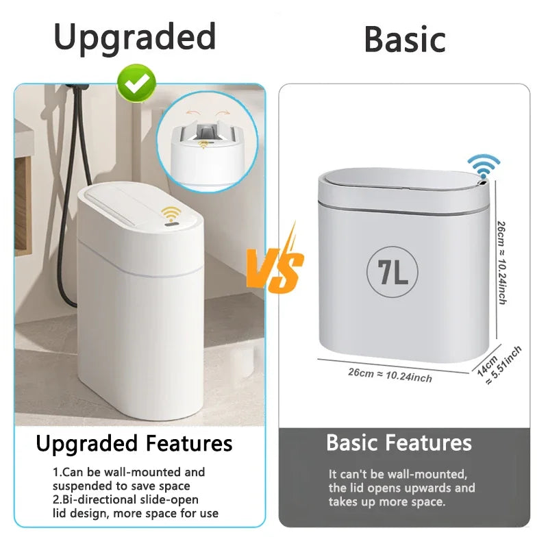 Automatic Wall-Mounted Trash Can with Sensor - 7/9 L for Compact Spaces - Practical and Hygienic Plastic Design
