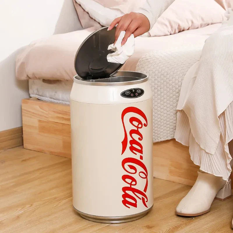 Poubelle à induction ronde automatique 24x40 cm – Ouverture sans les mains plastique argenté pour cuisine et usage intérieur