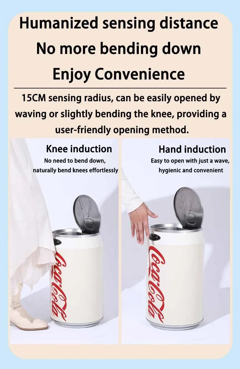 Poubelle à induction ronde automatique 24x40 cm – Ouverture sans les mains plastique argenté pour cuisine et usage intérieur