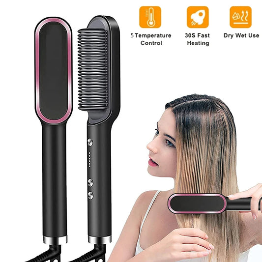 Professional Hair Straightener with Quick Heating and Multifunctional Styling Brush