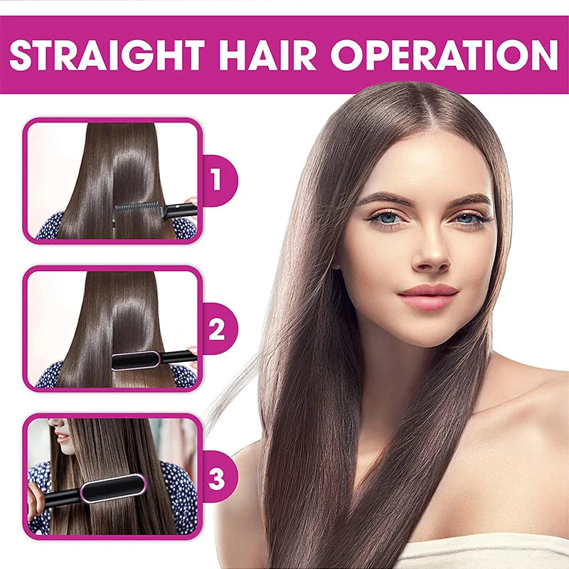 Professional Hair Straightener with Quick Heating and Multifunctional Styling Brush