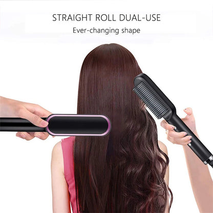 Professional Hair Straightener with Quick Heating and Multifunctional Styling Brush