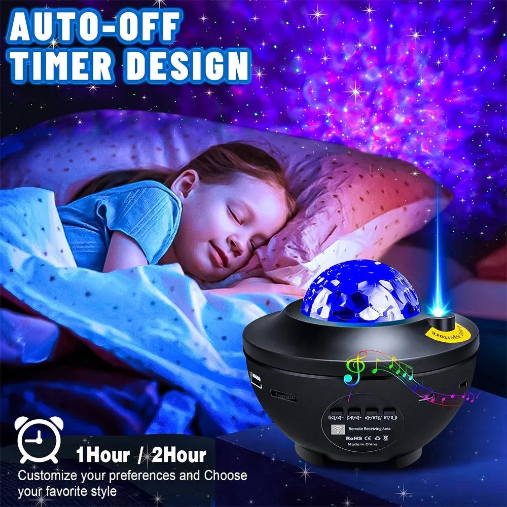 Projecteur Galaxie Étoilée Coloré avec Haut-Parleur Bluetooth – Lampe de Nuit et Veilleuse de Nuit pour Enfants