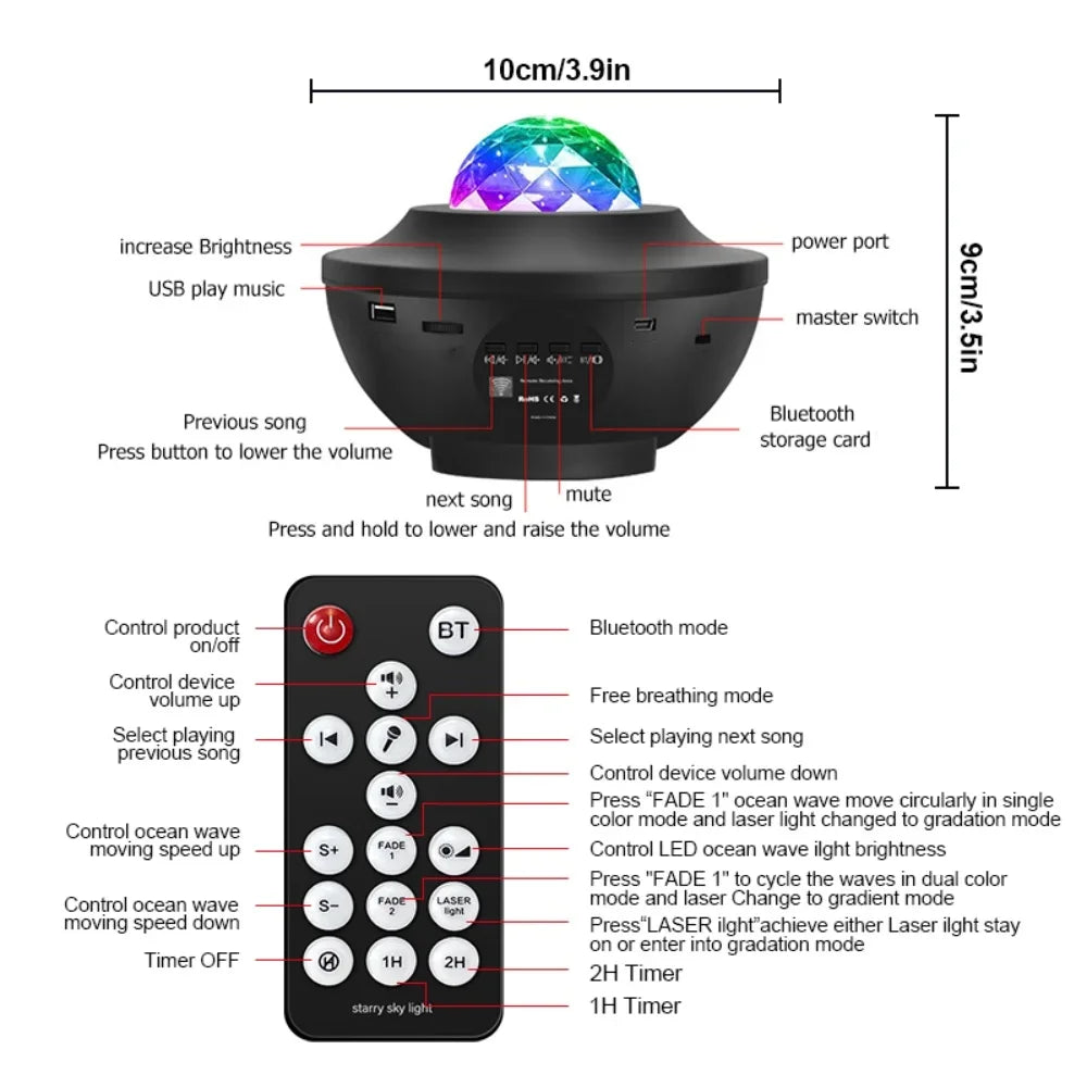 Projecteur Galaxie Étoilée Coloré avec Haut-Parleur Bluetooth – Lampe de Nuit et Veilleuse de Nuit pour Enfants