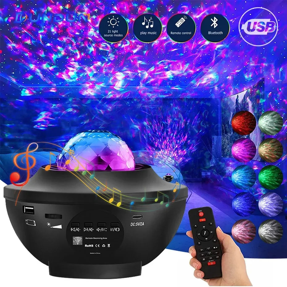 Projecteur Galaxie Étoilée Coloré avec Haut-Parleur Bluetooth – Lampe de Nuit et Veilleuse de Nuit pour Enfants