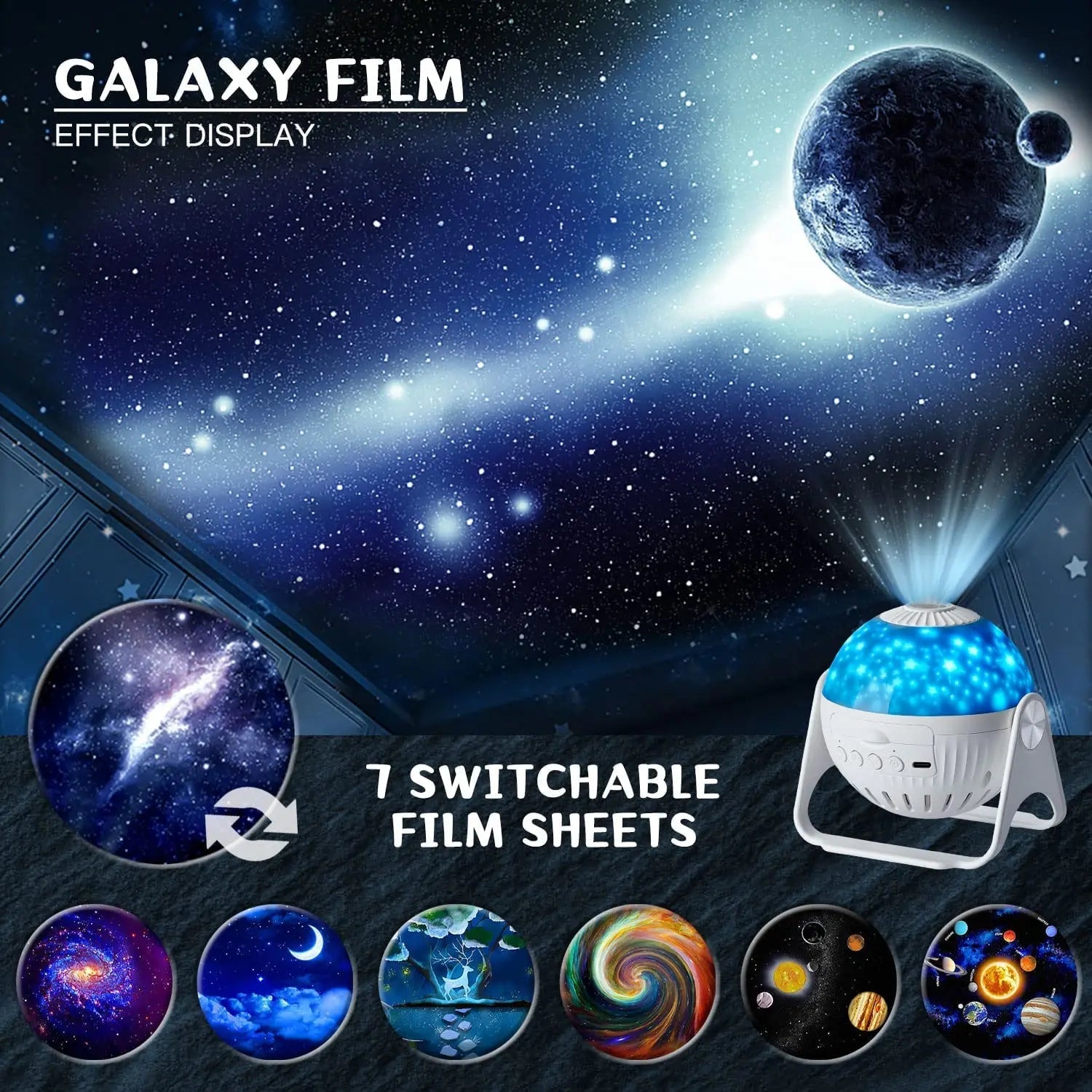 Projecteur de Nuit Galaxie HD pour Enfants avec Design Ajustable à 360°, Projection Étoilée et Films Interchangeables